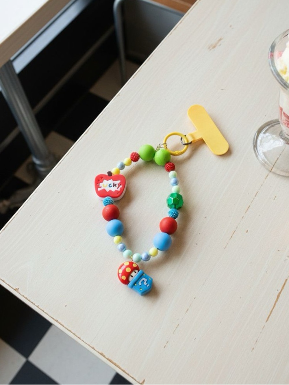 Colorful Mario Bros  & Blue Beaded Phone Chain Charm Holster Clip